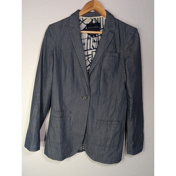 Banana Republic Sz 10 Women Blazer Blue Italian Fabric Career Casual Jacket 113 - Picture 1 of 8